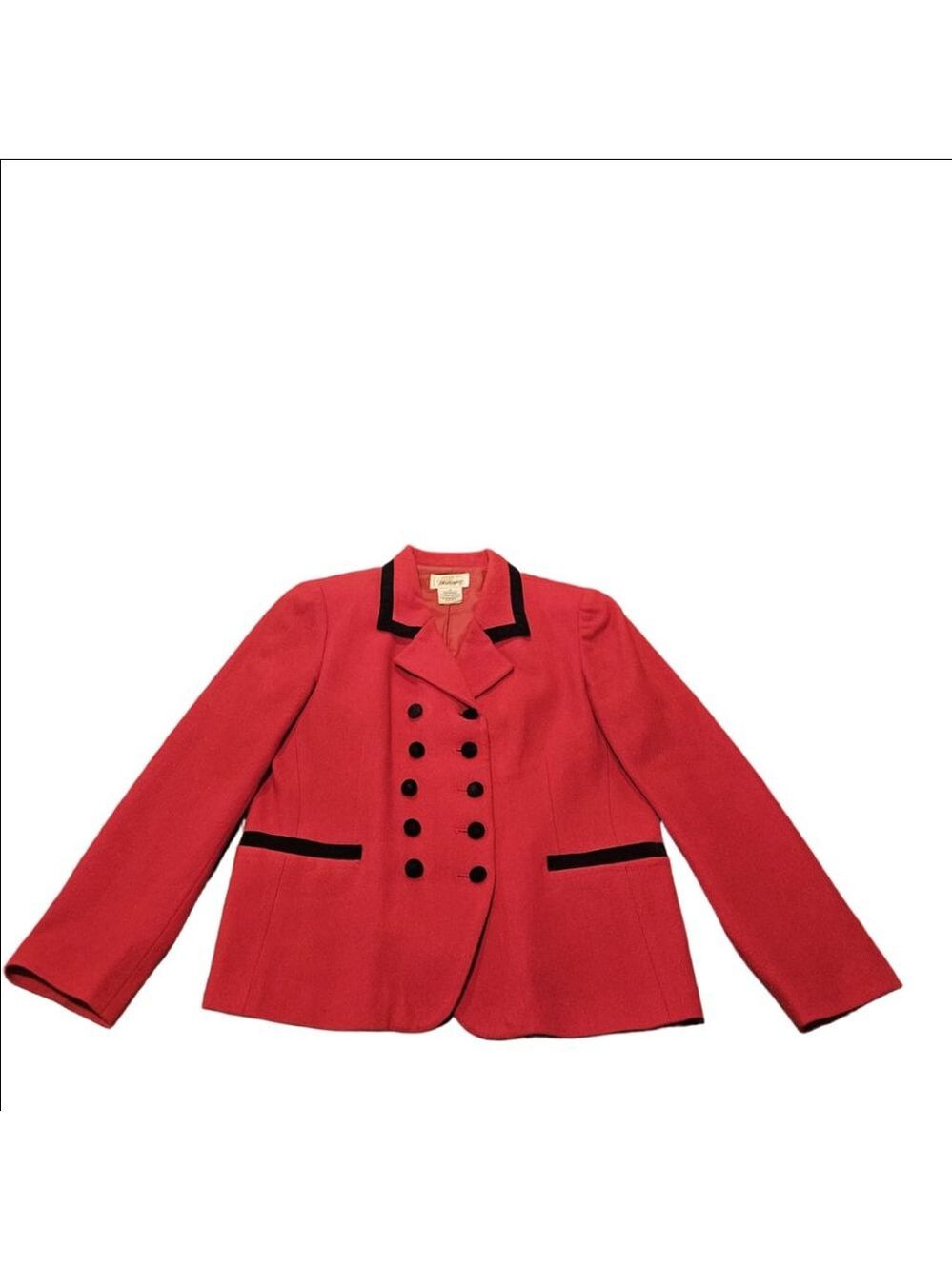Women's Worthington Vintage Wool Red Blazer With Black Velvet Trim Size 12